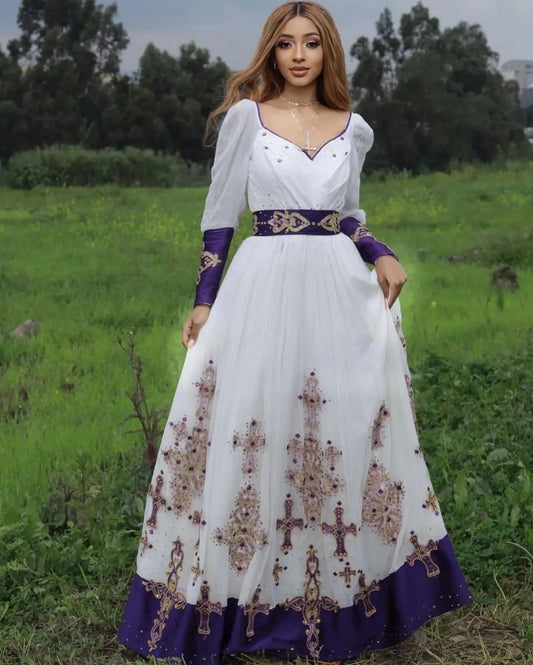 Gorgeous Habesha Dress Beaded Darker Designs in Stunning Habesha Kemis