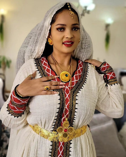 Simple Red Habesha Dress Gorgeous Ethiopian Cultural Dress