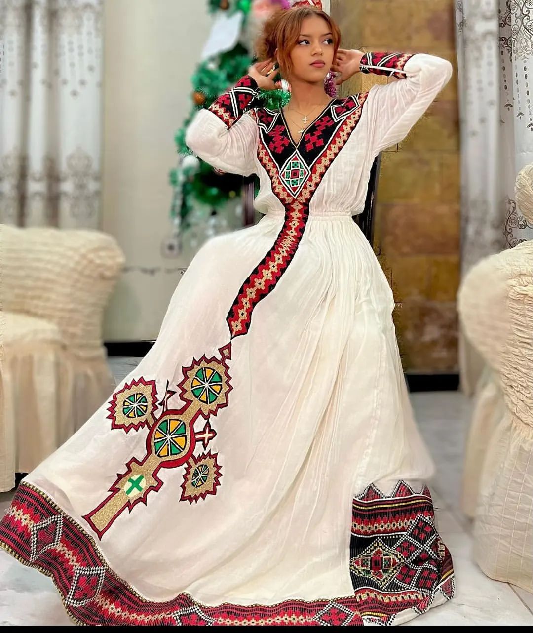 Radiant Red and Black Habesha Dress: A Stunning Ethiopian Traditional Dress