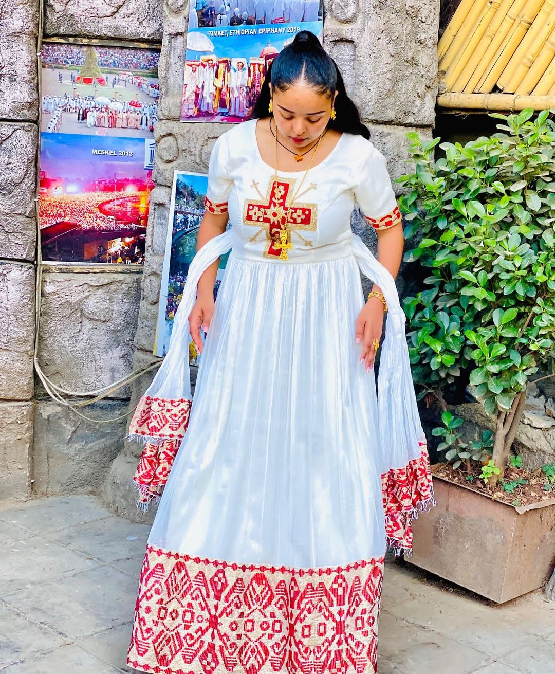 Beautiful Pink Habesha Dress: Ethiopian Traditional Habesha Kemis
