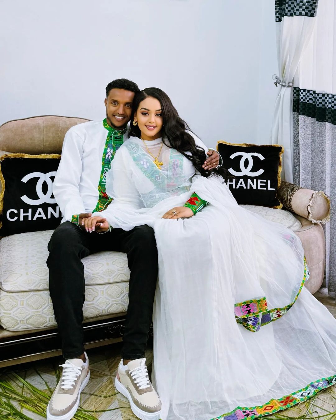 Simple Green Habesha Couples Outfit Elegant Ethiopian Traditional Couples Outfit