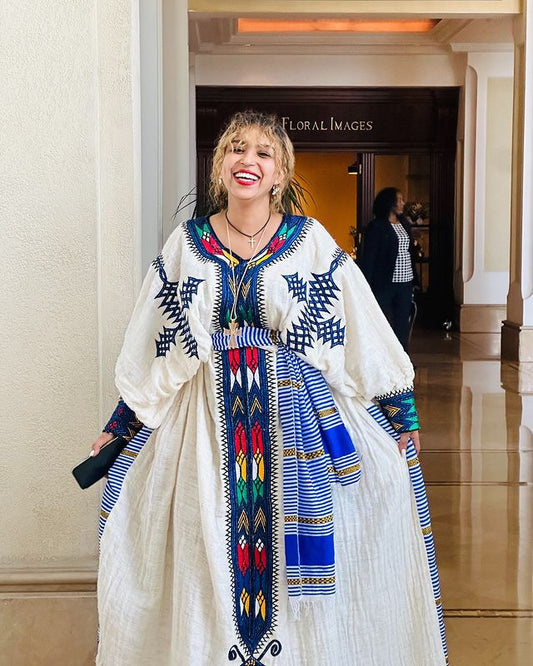 Blue Colorful Ethiopian Traditional Dress