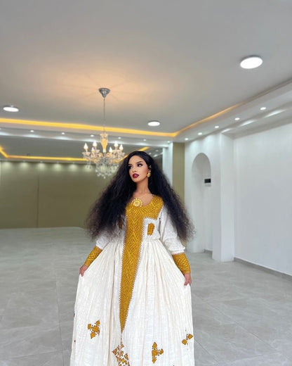 Exquisite Ethiopian Traditional Dress Golden Design Habesha Dress Cultural Ethiopian Dress