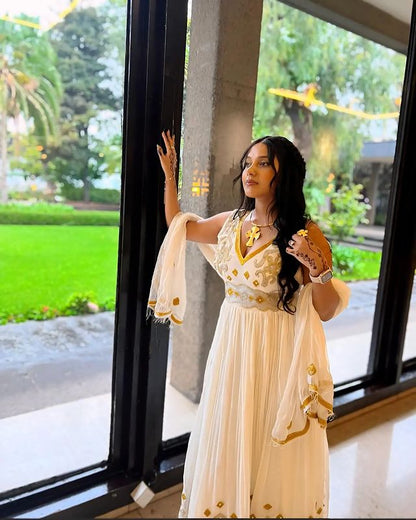 Elegant Habesha Dress Light Color Ethiopian Traditional Habesha Kemis