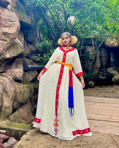 Simple Red Habesha Dress Cultural Ethiopian Dress