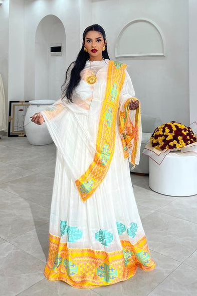 Gorgeous Vibrant Color Habesha Dress Habesha Kemis for New Year's
