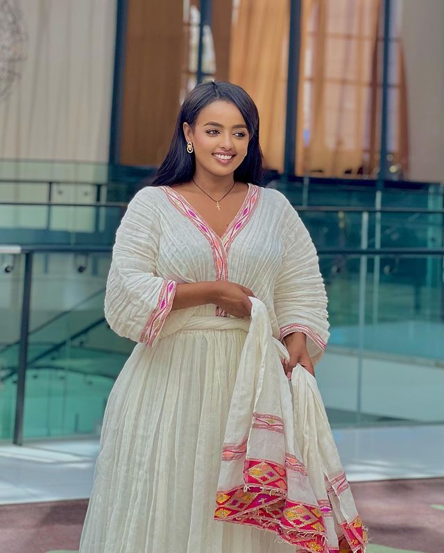 Beautiful Light Color Habesha Dress Simple Elegance in Habesha Kemis