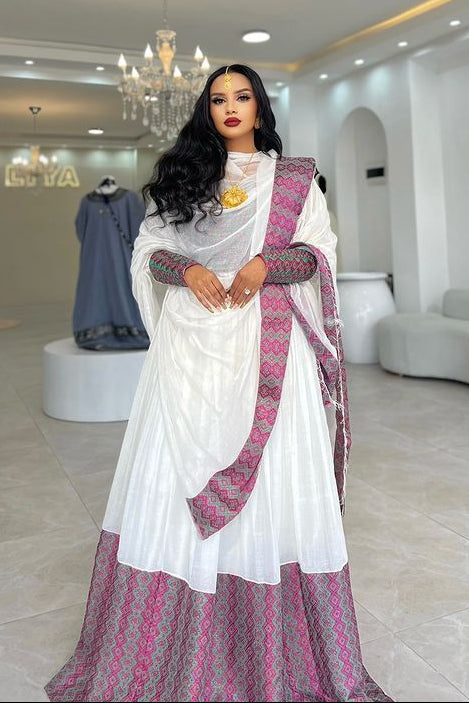 Beautiful Purple Design Habesha Dress 