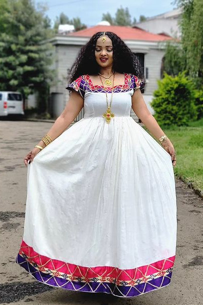 Multicolored Habesha Kemis Modern Habesha Dress Vibrant Ethiopian Traditional Dress