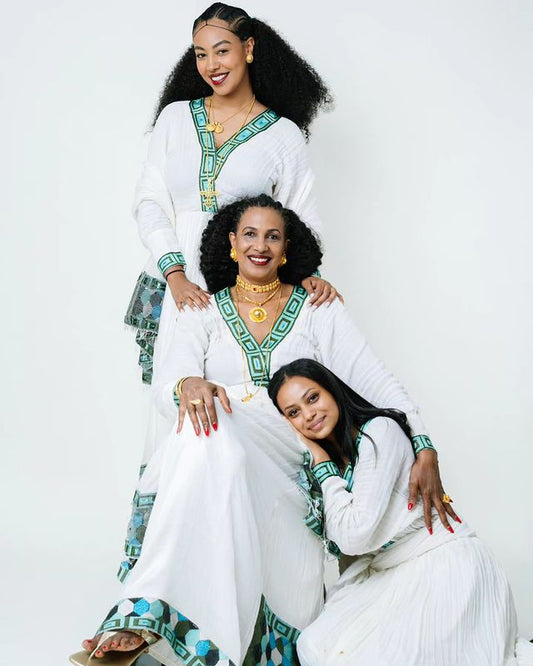 Beautiful Multi-Colored Pattern Habesha Dress Stylish Habesha Kemis Design
