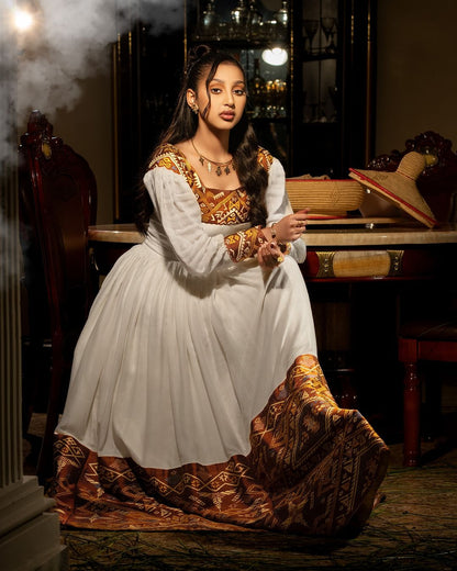 Majestic Golden Ethiopian Dress with Flawless Detailing and Gorgeous Design