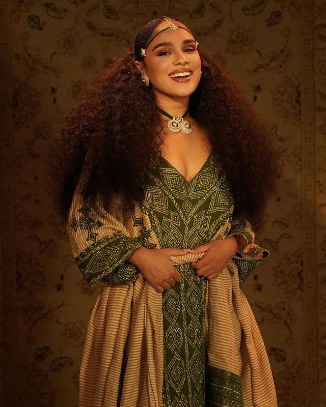 Gorgeous Raya Habesha Kemis With Dark Green Tilfe Traditional Raya Dress