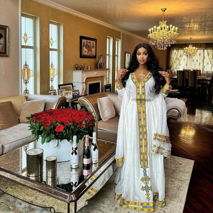 Beautiful Traditional Ethiopian Dress with Golden Design Timeless Habesha Kemis Ethiopian Cultural Dress