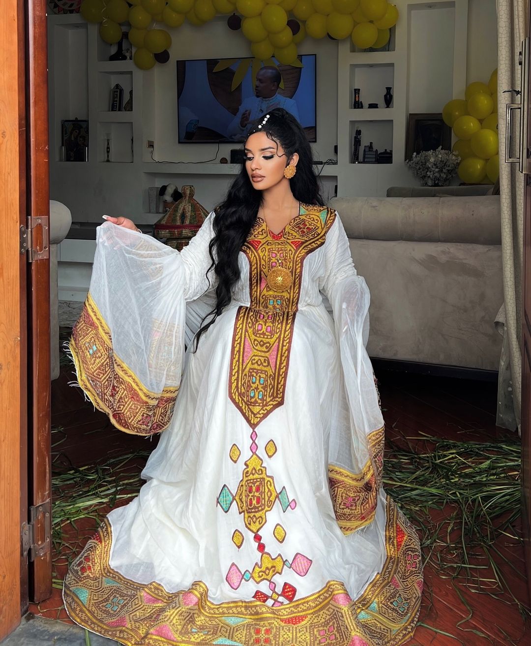 Breathtaking Traditional Ethiopian Dress With Intricate And Colorful Detailing For Special Occasions