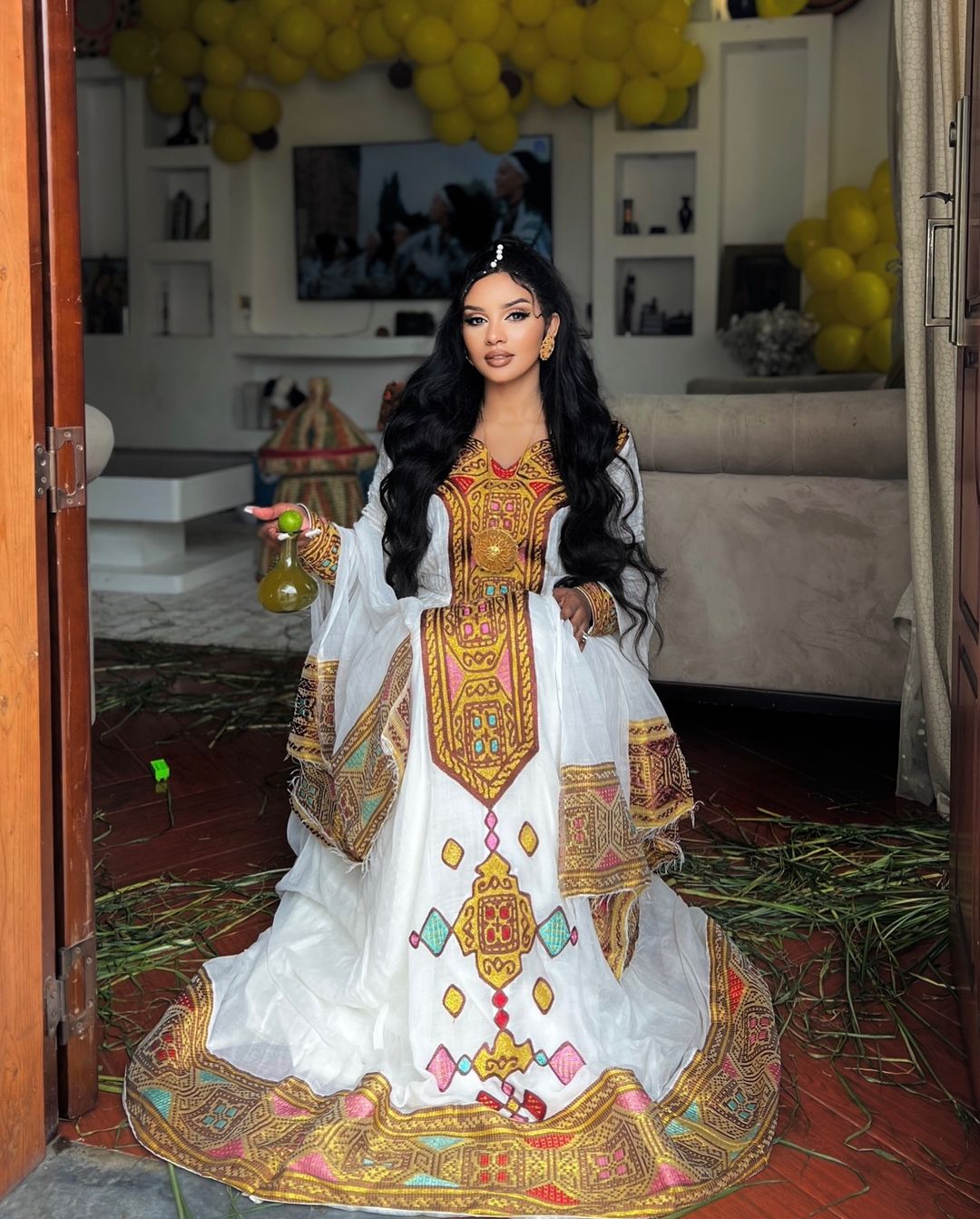 Breathtaking Traditional Ethiopian Dress With Intricate And Colorful Detailing For Special Occasions