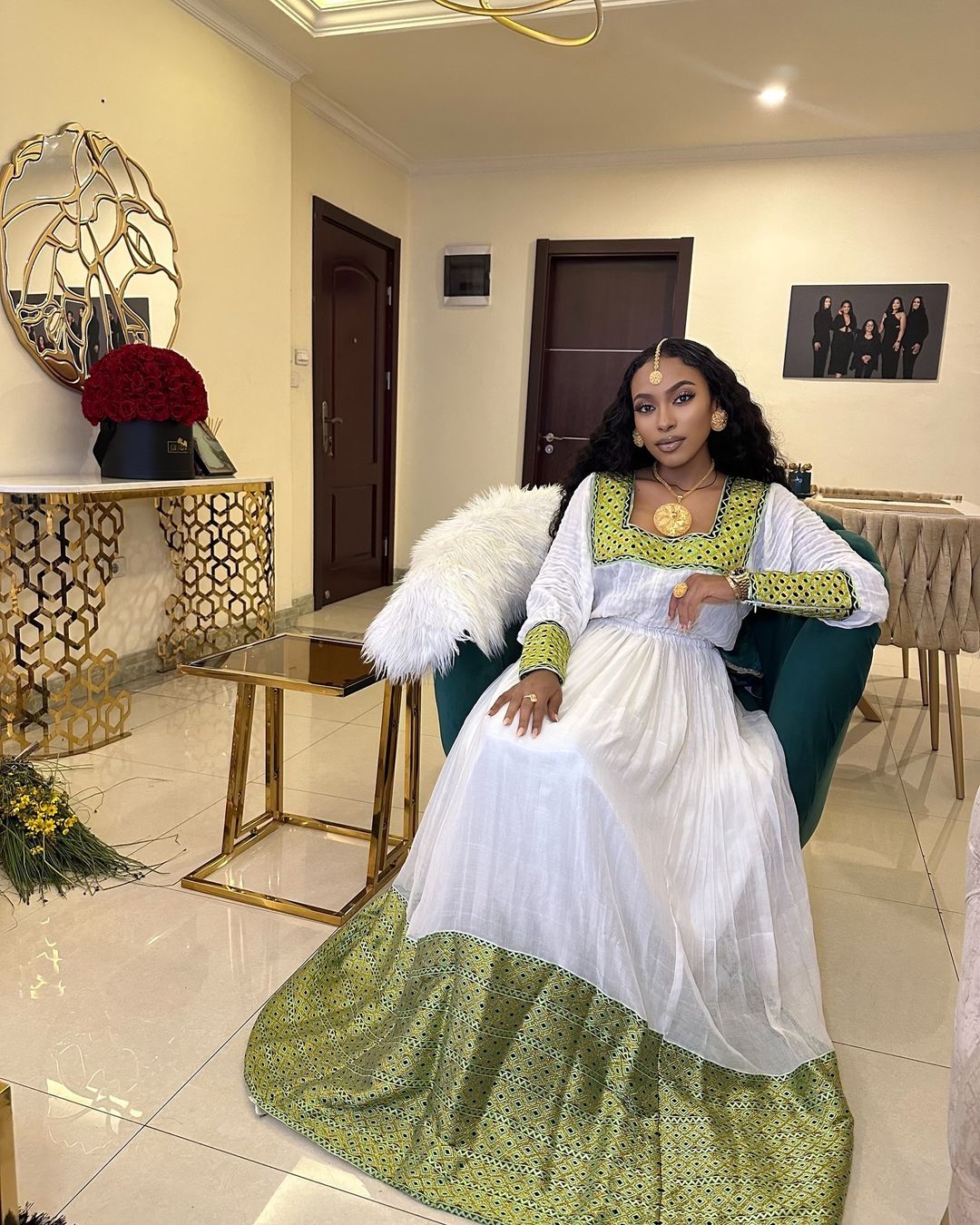 Stylish Light Green Casual Traditional Ethiopian Dress with Modern Touches