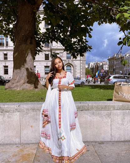 Red Hand-made Embroidery Classic Habesha Dress