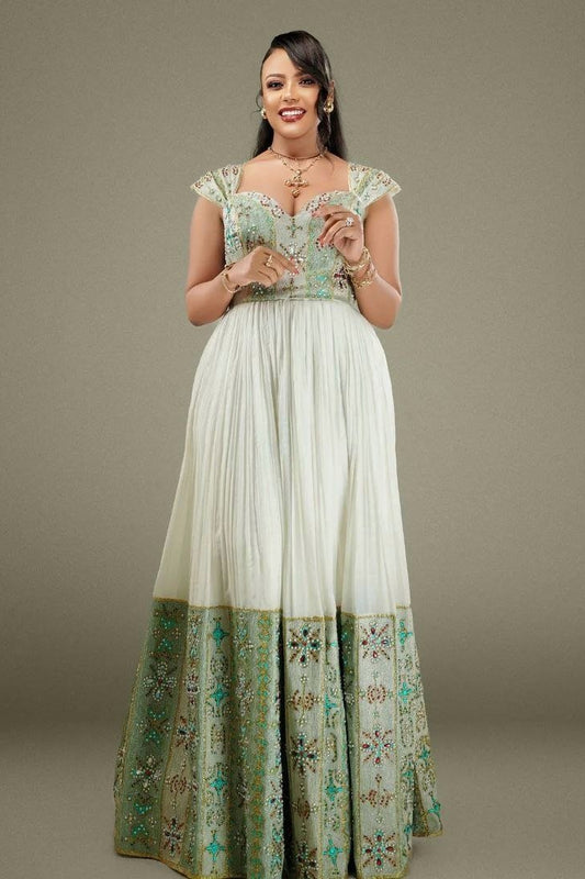 Glorious Ethiopian Traditional Dress With Marvelous Traditional Embellishment Design Ethiopian Dress