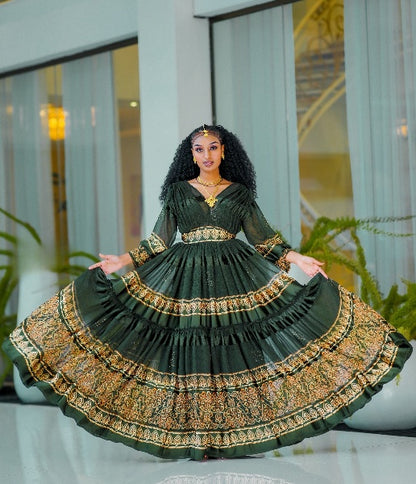 Green Magical Ethiopian Made Chiffon Dress