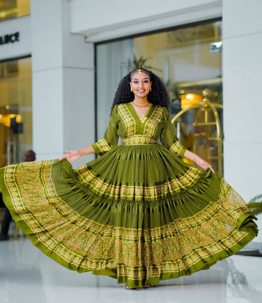 Stunning Light Green Habesha Chiffon