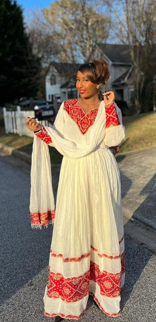 Vibrant Red Habesha Dress