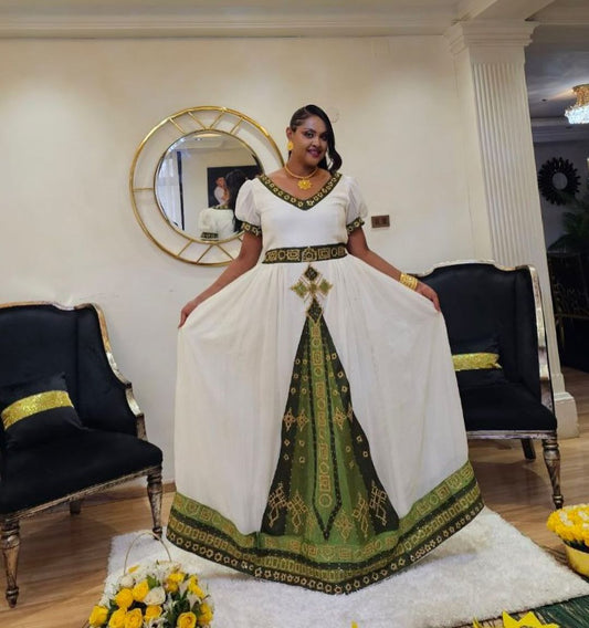 Enchanting Green Habesha Dress