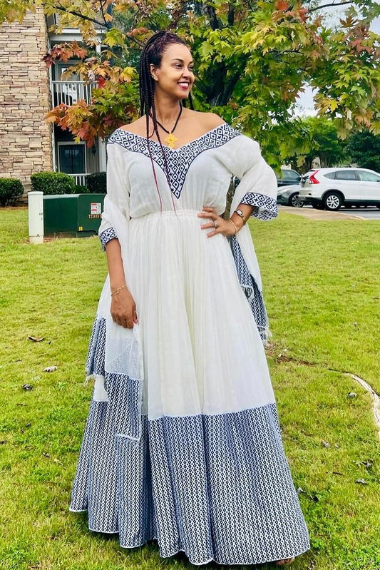 Adorable Look with Blue Traditional Ethiopian Dress