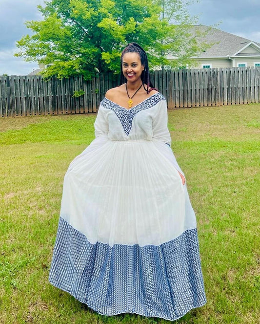 Adorable Look with Blue Traditional Ethiopian Dress