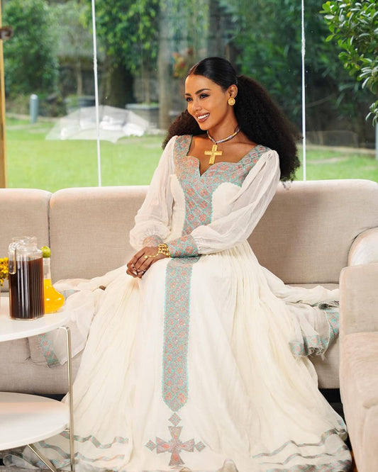 Enchanting Light Blue Habesha Dress