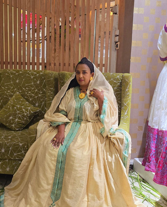 Graceful Off-White Ethiopian Dress