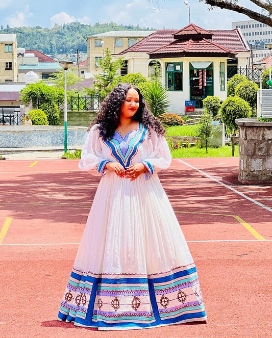 Elegant Blue Traditional Ethiopian Dress