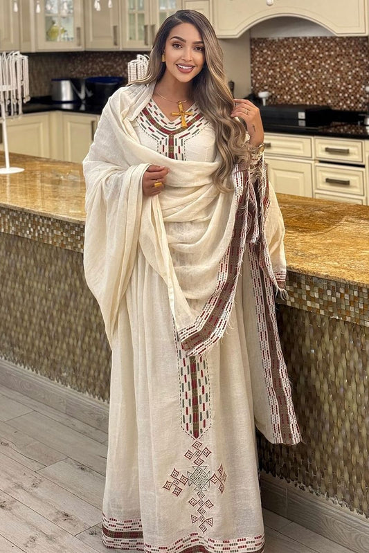 Mesmerizing Cream Habesha Dress