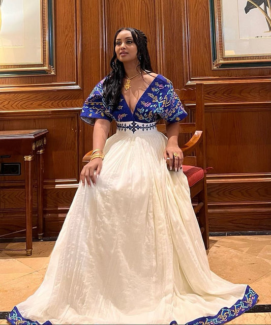 Breathtaking Blue Traditional Ethiopian Dress