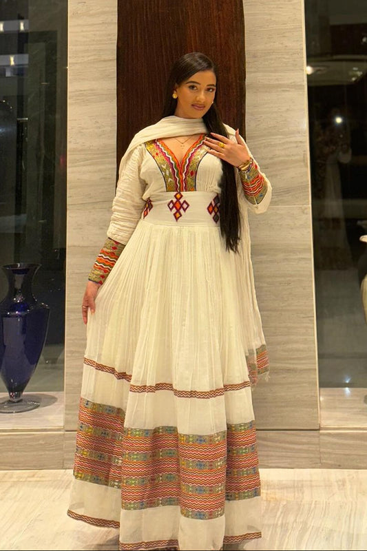 Elegant Multicolored Traditional Ethiopian Dress