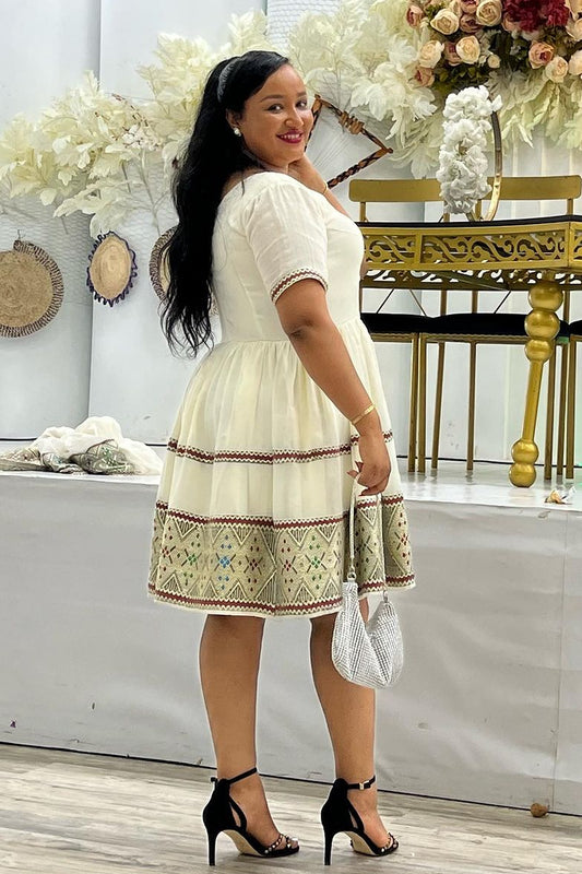 Adorable Knee High Traditional Ethiopian Dress: Simple Design Mid Habesha Dress Modern Habesha Kemis