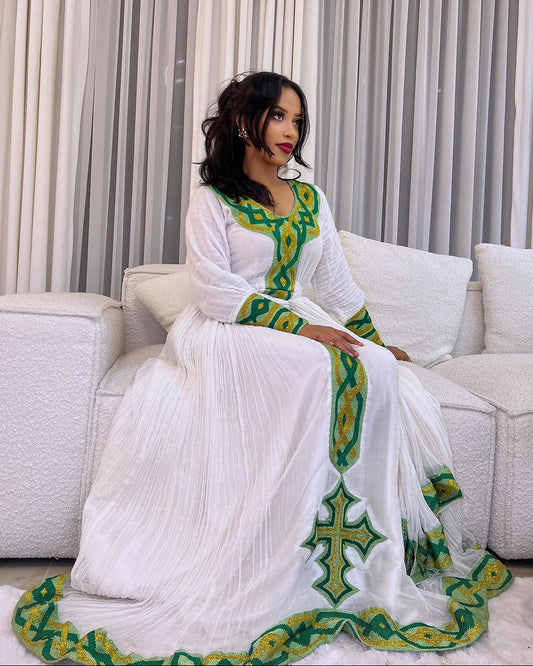 Classic Handwoven Green Habesha Dress