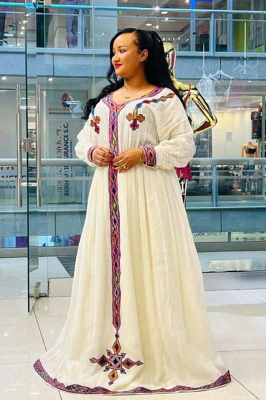 Cross Stitched Purple Habesha Dress