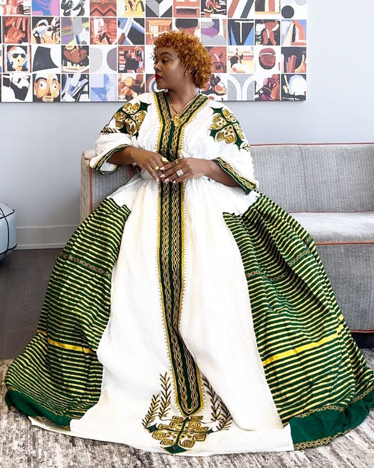 Majestic Green Wide Hemline Habesha Dress