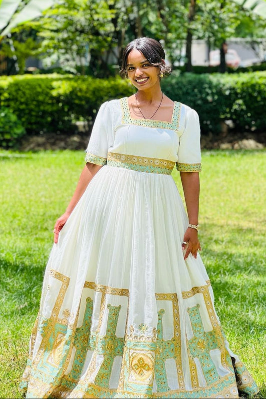 Enchanting Short Sleeved Green Habesha Dress