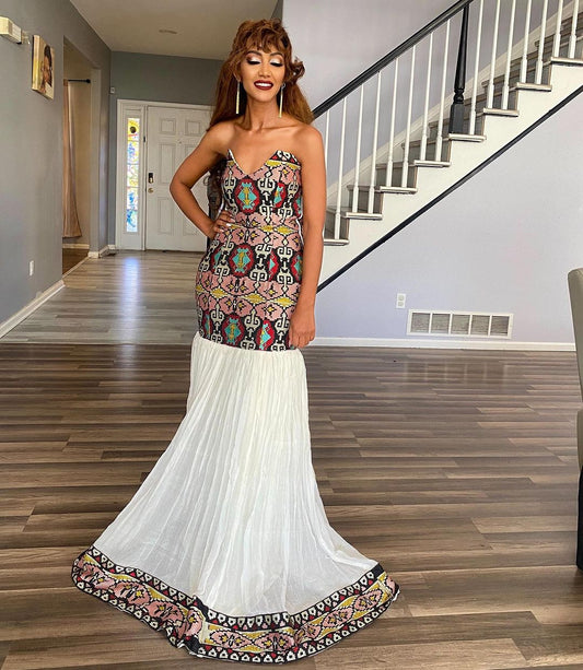 Modern Strapless Multicolored Habesha Dress