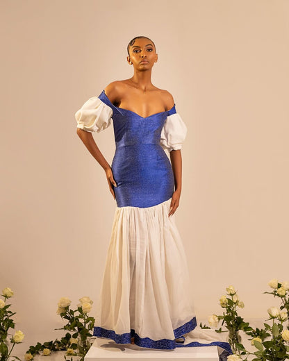 Vibrant Blue Trdaitional Ethiopian Dress