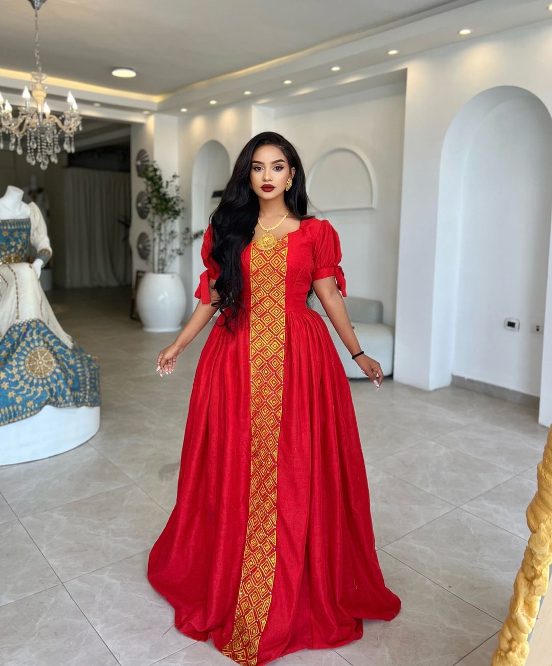 Striking Red Traditional Ethiopia Dress