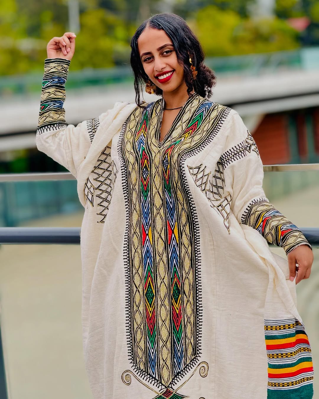 Cultural Axum Embroidery on Habesha Dress Closeup