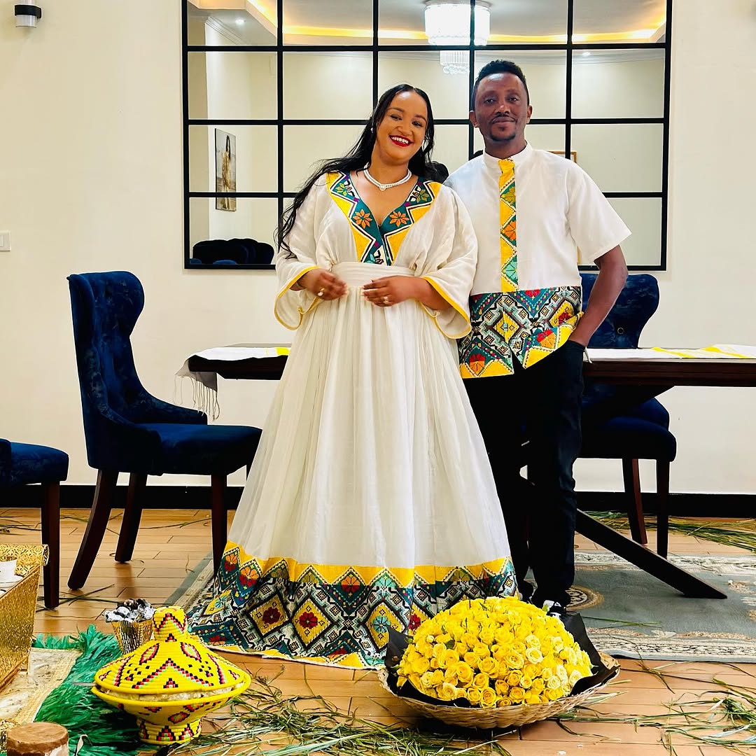 Vibrant Yellow Ethiopian Wedding Outfit