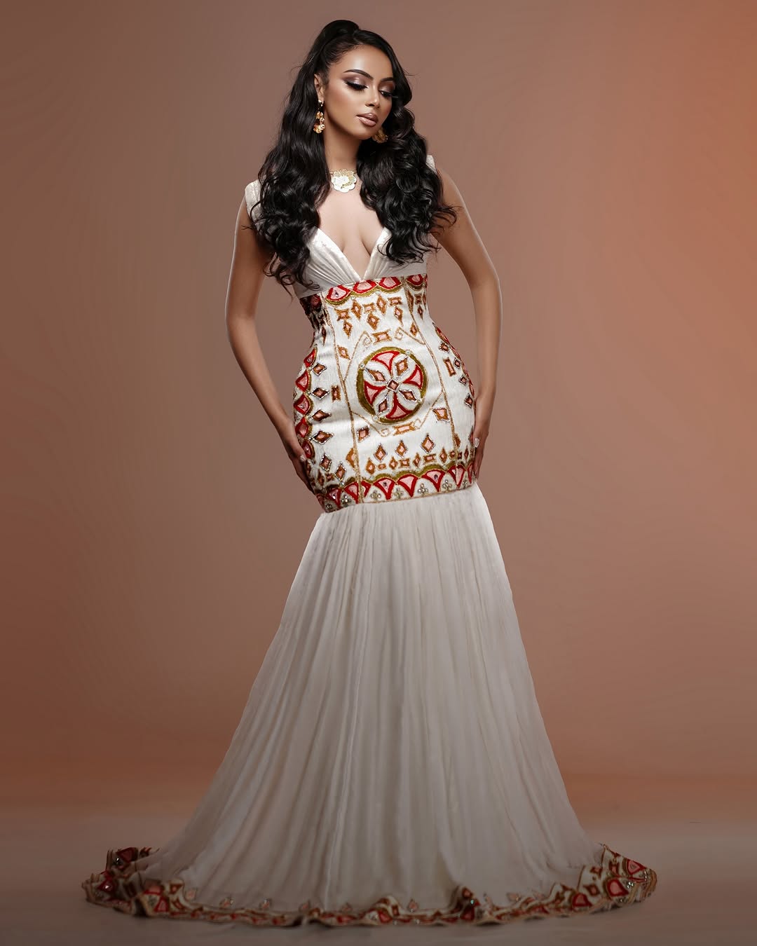 Enchanting Red Mermaid Habesha Dress