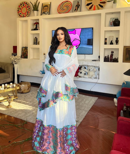 Glowing Colorful Traditional Ethiopia Dress: Versatile for Every Event Habesha Dress Elegant Habesha Kemis