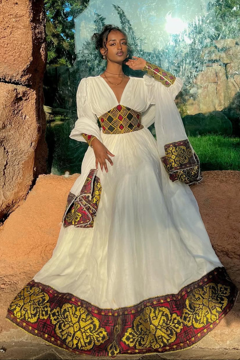 Divine Red and Golden Traditional Ethiopian Dress