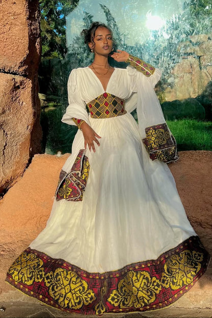 Divine Red and Golden Traditional Ethiopian Dress