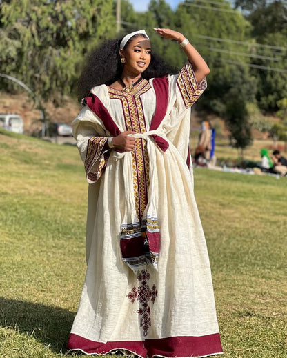 Majestic Handcrafted Red Habesha Dress