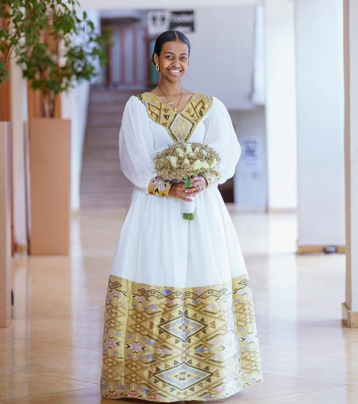 Captivating Golden Traditional Ethiopian Wedding Dress